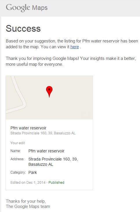 Questa è la mail che mi ha confermato l'avvenuto inserimento della Pfm.