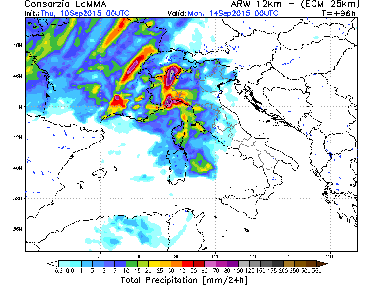 Questi sono gli accumuli totali previsti per Domenica-Lunedì.