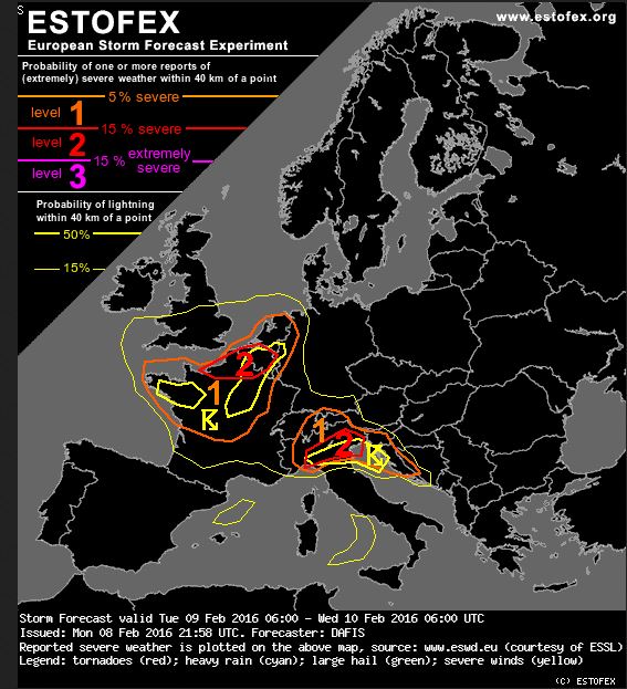 L'indice che prevede la possibilità di fenomeni temporaleschi. Nel rosso c'è Genova e Basaluzzo